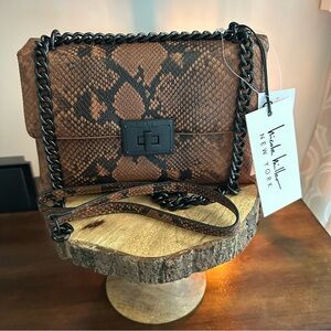 Nicole Miller Brown Crossbody Bag with Reptile Texture NWT